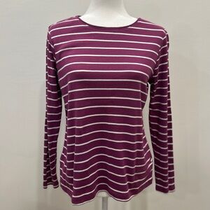 Croft & Barrow Long Sleeve Top - Fuschia Purple/Pink and White Stripes